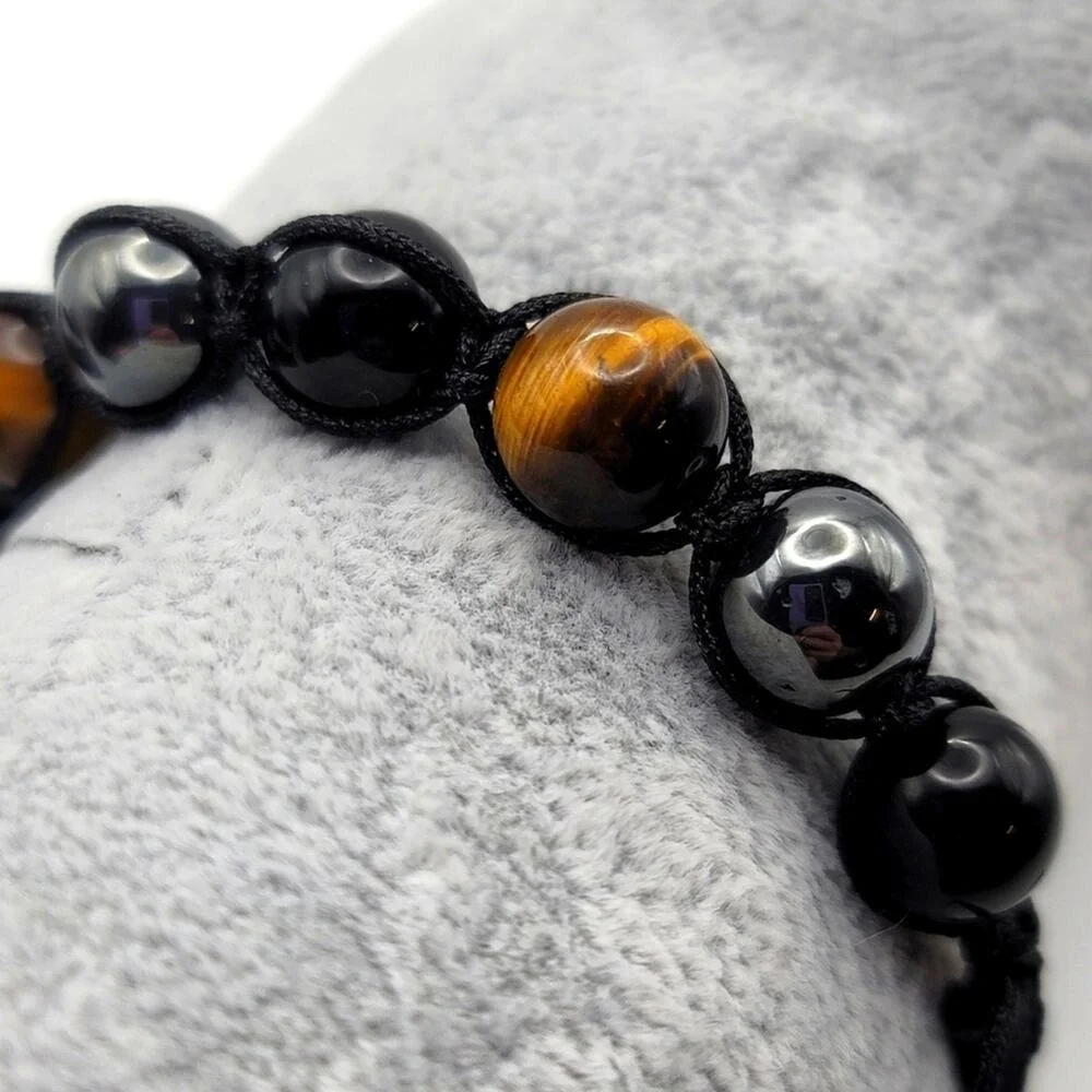 Healing Crystal Bracelet Men Women Obsidian Hematite Tiger Eye Stones Adjustable